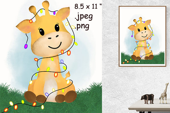 Baby Giraffe with Christmas Lights Illustrations