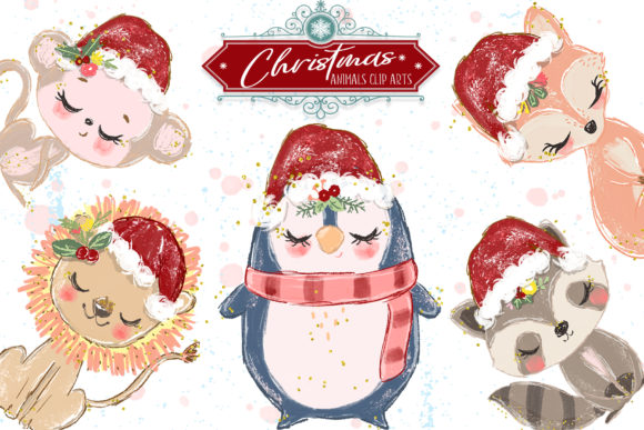 Christmas Animals Cliparts Illustrations
