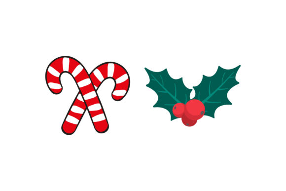 Christmas Candy Mistletoe Set Vector