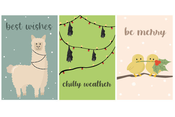 Christmas Card Pretty Animal Set Illustrations