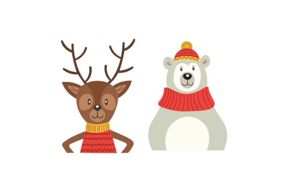 Christmas Reindeer Polar Bear Set Illustrations