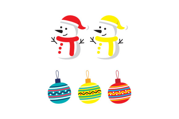 Christmas Snowman Ornament Set Vector Illustrations