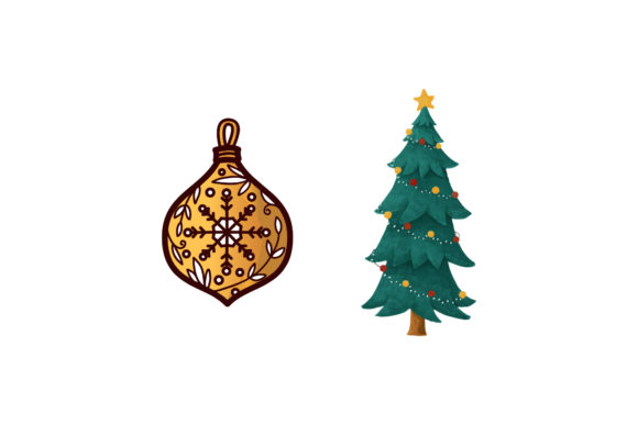 Christmas Tree Set Ornament Illustrations