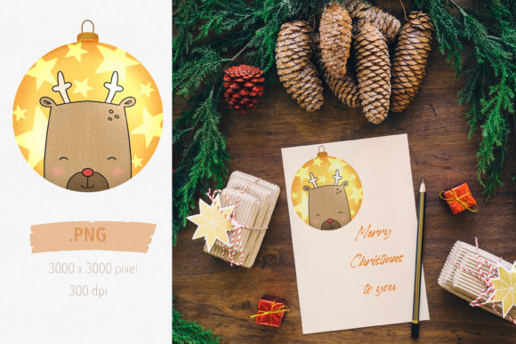 Cute Reindeer Christmas Ball Illustrations