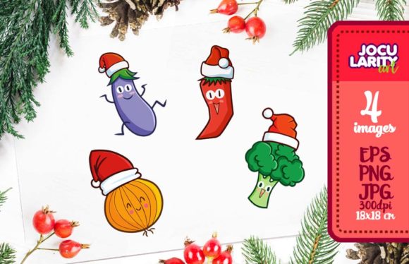 Cute Vegetables Christmas Character Illustrations
