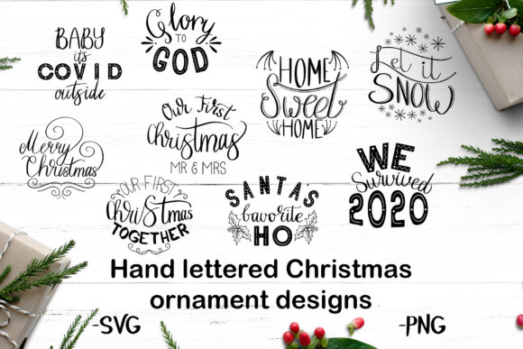 Hand Lettered Christmas Ornament Set