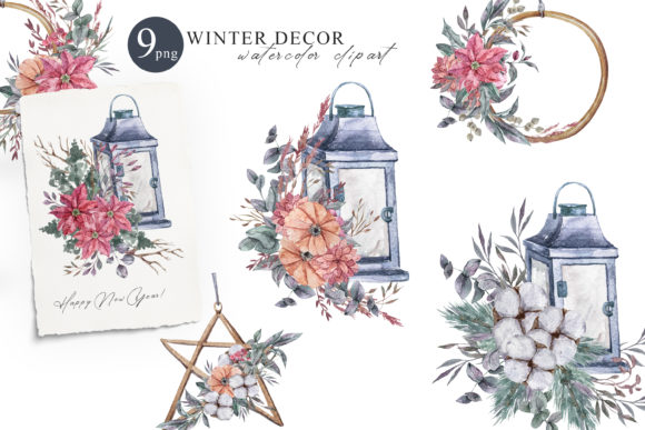 Watercolor Christmas Decor Clipart Set for Creative Branding