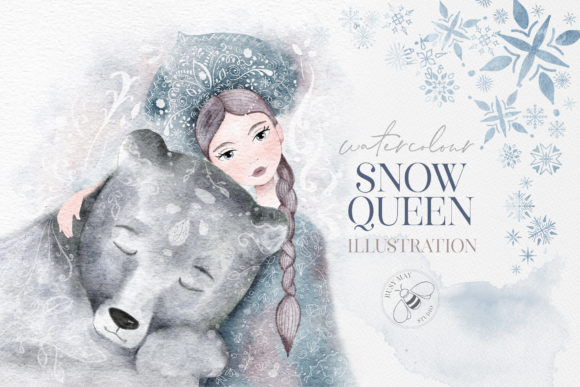 Watercolor Winter Christmas Snow Queen Illustrations